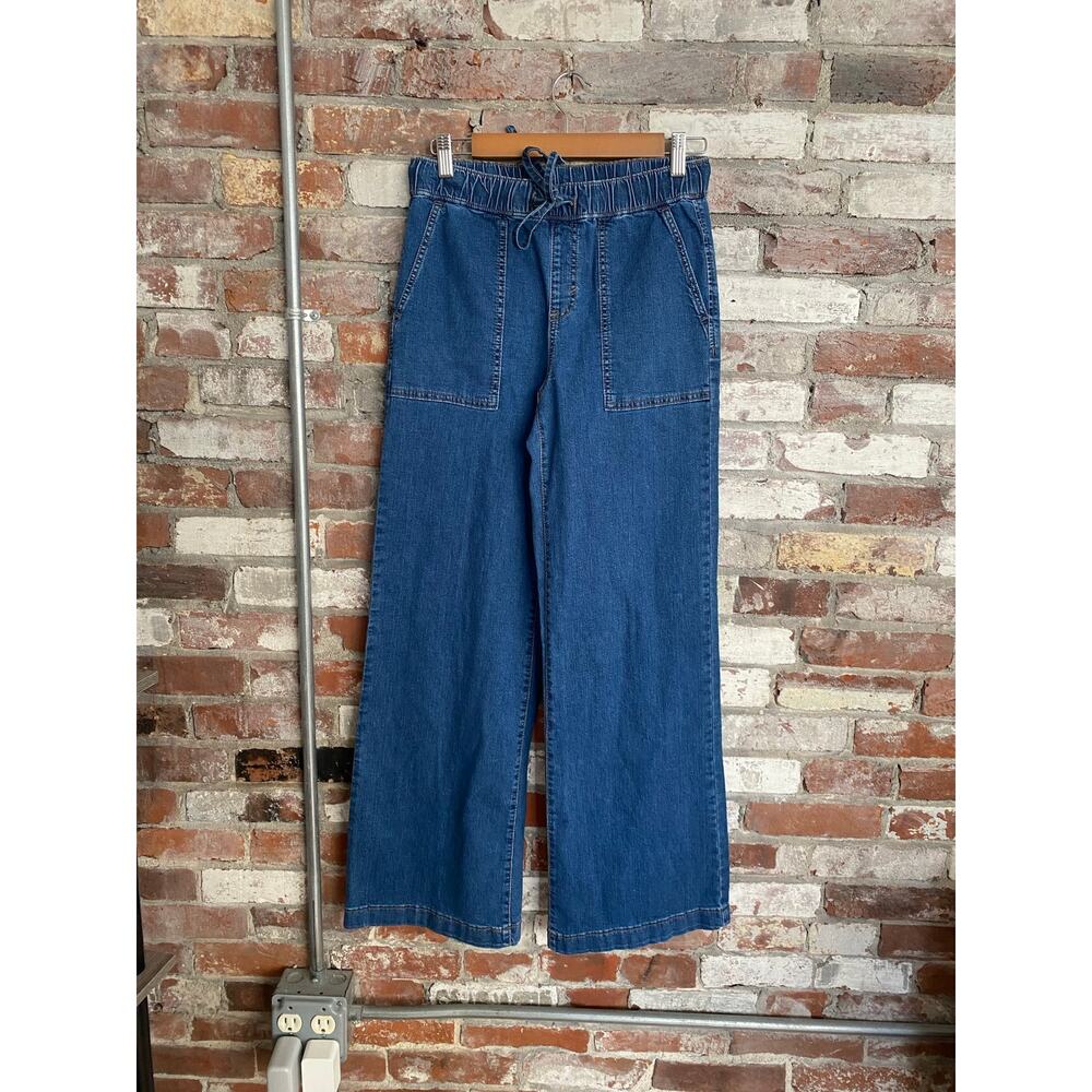 Style & Co Wide Leg Denim Pants Blue Chambray Elastic Waist Drawstring Size XS